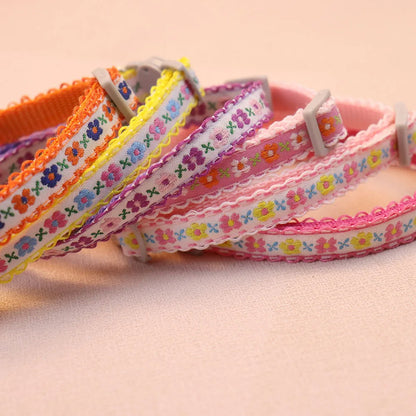 Hand Knitting Flower Pet Collar With Bell Colorful Retro Style Cat Collar Adjustable Safety Necklace For Puppy Cat Accessories