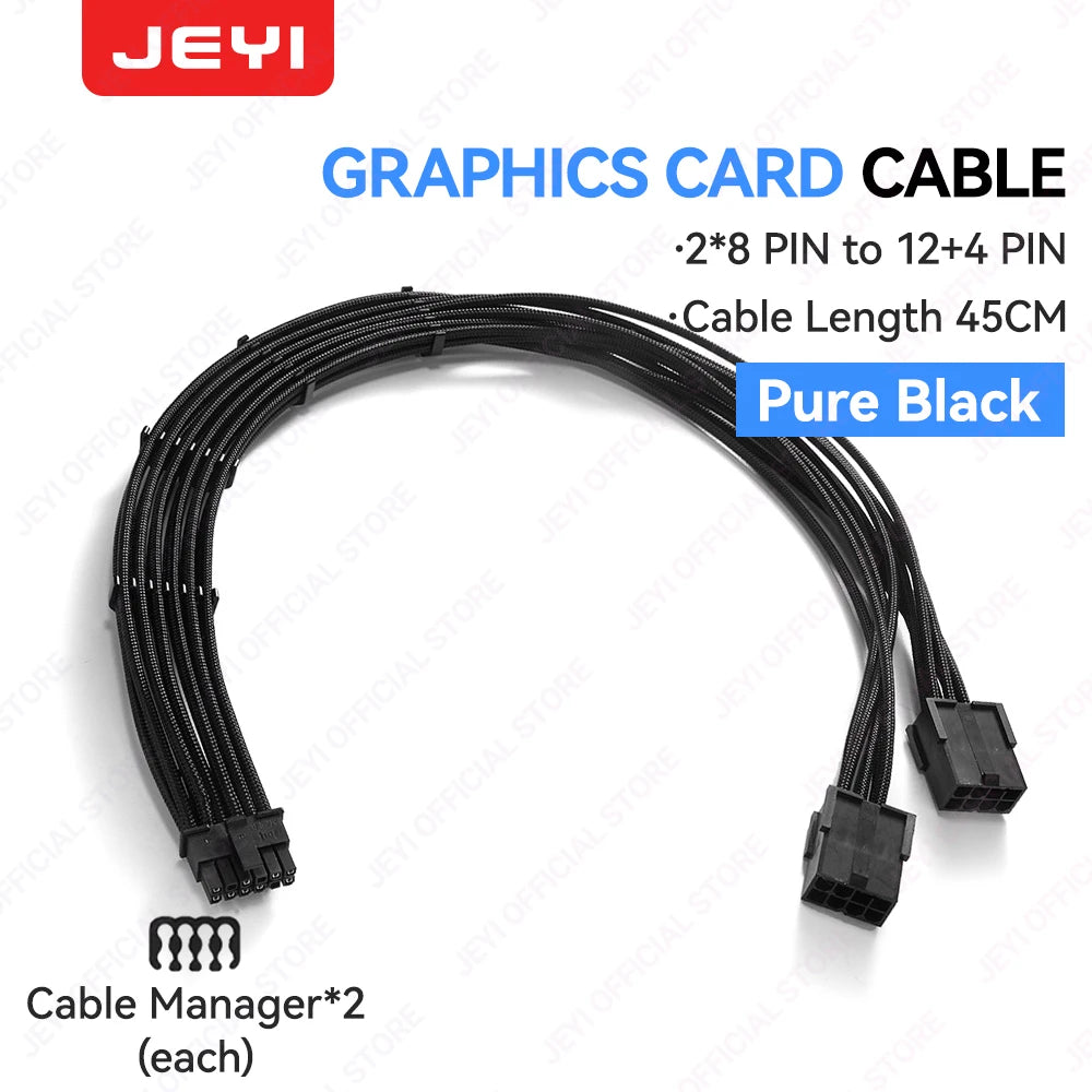 JEYI PSU Extension Cable Kit-24Pin ATX + 8Pin EPS + 6+2Pin PCIe,18AWG Sleeved with Combs,Fit Universal Case Compatibility