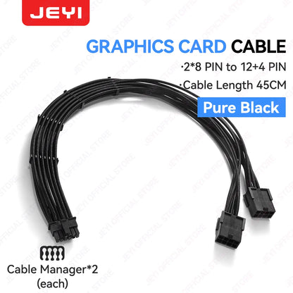 JEYI PSU Extension Cable Kit-24Pin ATX + 8Pin EPS + 6+2Pin PCIe,18AWG Sleeved with Combs,Fit Universal Case Compatibility