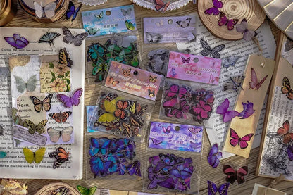 Journamm 40pcs/pack Butterfly Series Stickers Art Collage Junk Journal DIY Scrapbooking PET Waterproof Craft Aesthetics Stickers