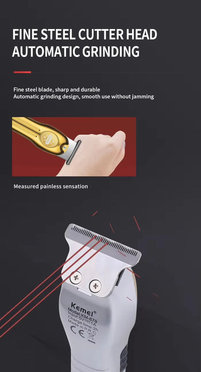 Kemei KM-679 Professional Hair Trimmer Electric Hair Clipper Men's Rechargeable Barber Cordless Cutting Machine for Bareheaded