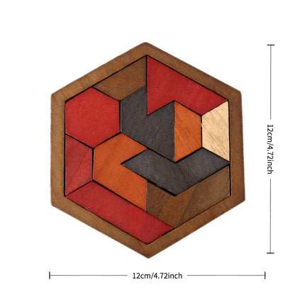 Hexagonal Wooden Puzzle — Adult Brain Teaser Toy, comprising 11 interlocking puzzle pieces, a challenging logic game ideal for t