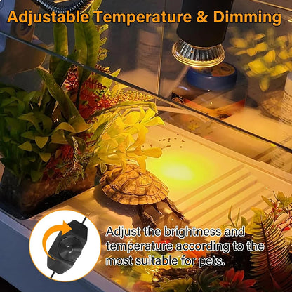 Reptile Heat Lamp 50W UVA UVB Light Rotatable Basking Spot Light Simulated Sunlight For Turtle Lizard Dimmable Heating Lamp