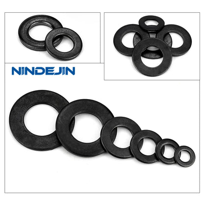 10-50pcs/pack Black 304 Stainless Steel Flat Washers M1.6 M2 M2.5 M3 M4 M5 M6 M8 M10 Plain Washers Gasket Ring GB98