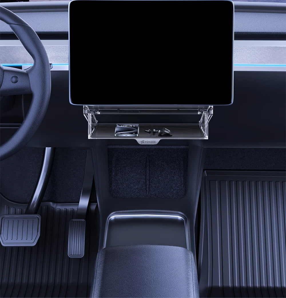 YZ For New Tesla Highland Model 3 Y Juniper Tray Magnetic Under Screen Fold Storage Box ETC Screen Storage Box Accessories