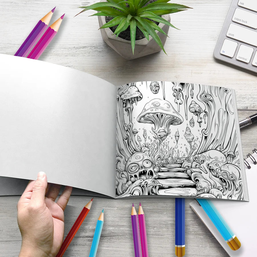 Mushroom World Colouring Book Adult Picture Book Original Design