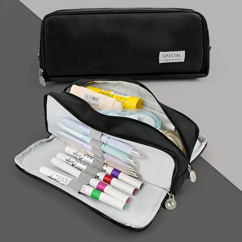 Pencil Case Large Space Storage 3 Compartment Pouch Double Side Opened Student Stationery Desk Organizer School Supplies