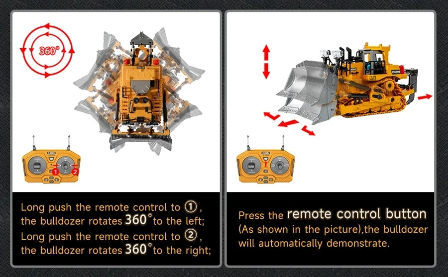 4WD Remote Control Excavator Toy Radio Controlled RC Dump Truck Vehicle Crawler Bulldozer Construction Buggy Light and Sound Car