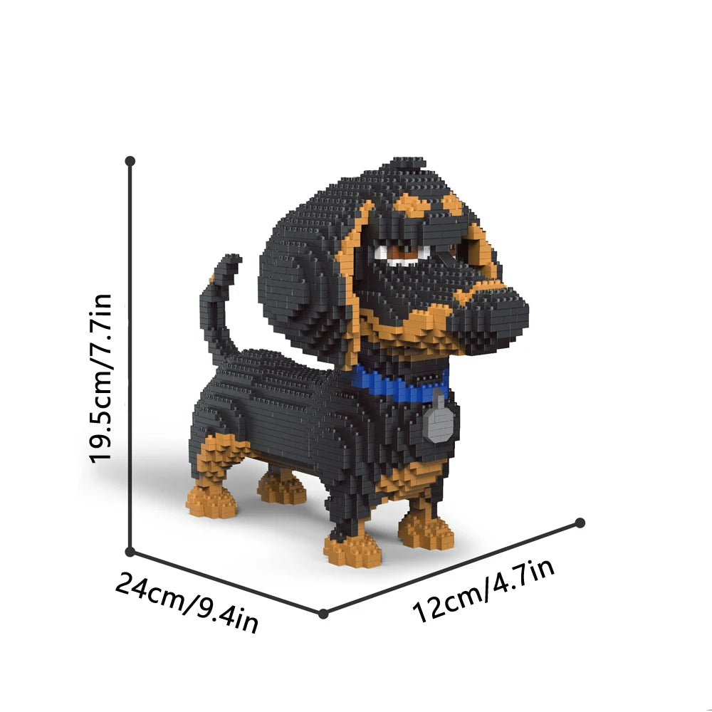 KNEW BUILT Dachshund Dog Model Micro Mini Building Blocks Set Educational Recreation Toys Pet Lover Gift Decoration Bricks