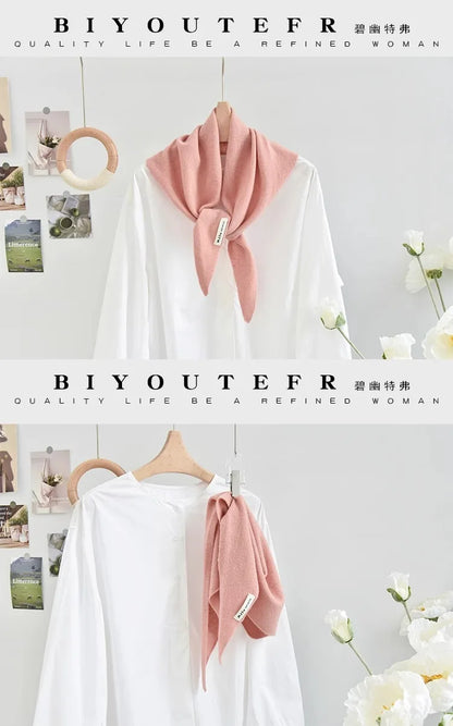 100% Australian Wool Knitted Triangle Scarf Shawl Women's Autumn  Winter Warm Neck Protection Scarf Decorative  Small Scarf