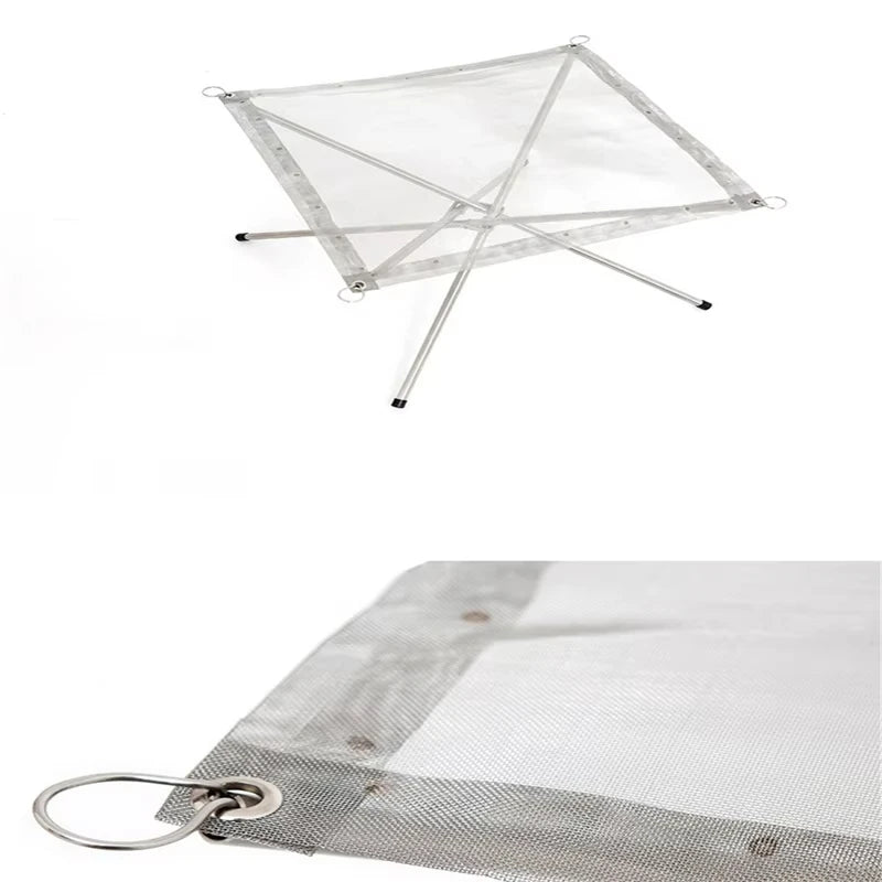 Portable Outdoor BBQ Bonfire Rack, BBQ Fire Pit Grill, Stainless Steel Mesh Fire Pit Wood Stove Stand, Foldable Fire Frame Rack