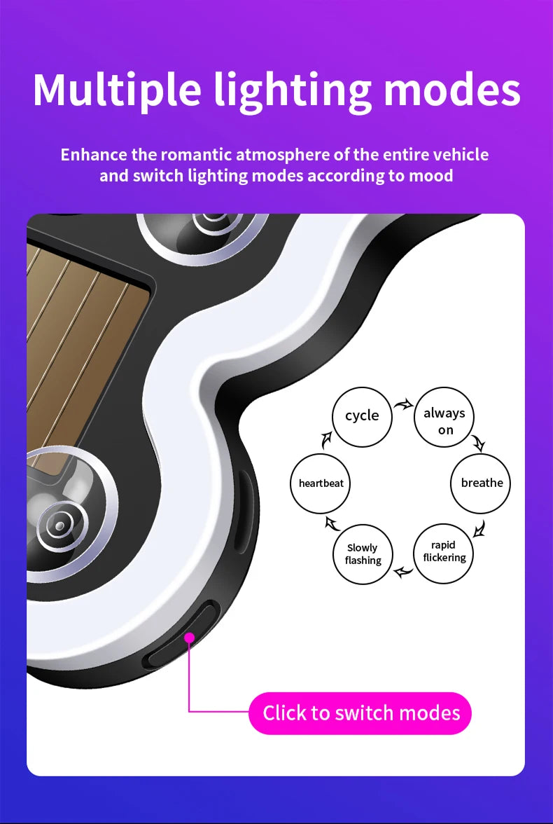 Universal Solar Atmosphere Light Heart-shaped Dynamic Gradient LED Fit Car Interior Ambient Light Decoration Accessory RGB