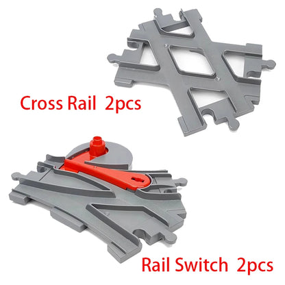 Big Size Building Block Bricks Train Tracks Crossover Parts Switch Straight Curved Duploes Accessories DIY Toy For Children Gift