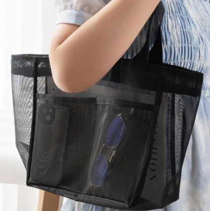 Solid color gauze handbag transparent storage bag shoulder bag beach bag Large capacity mall transparent net shopping bag 1 pc