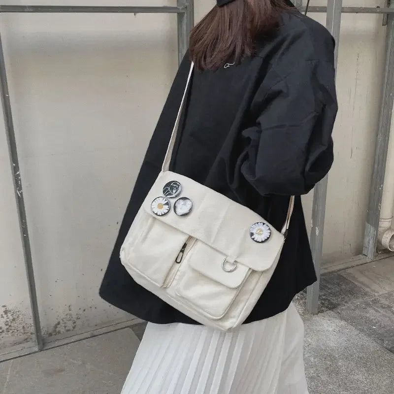 Ladies' Cute and Versatile Canvas Youth Fashion Shoulder Bag Student Large Capacity Crossbody Bag