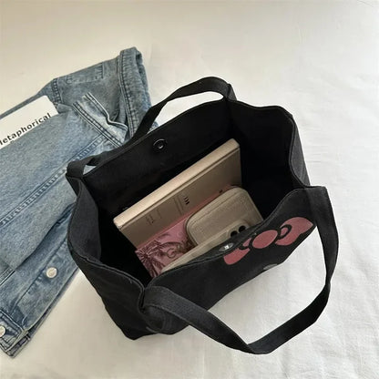Cute Canvas Bag Hello Kitty Women's Canvas Handbag - Large Cute Cartoon Shoulder Bag Fashion Multi functional Commuter Handbag