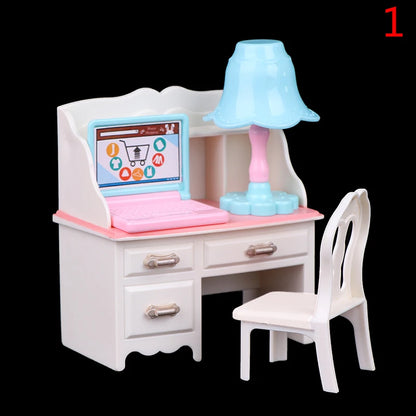 1 Set 1/12 Dollhouse Miniature Computer Keyboard Chair Desk Kit Home Study Room Furniture Decor Micro Scene Props