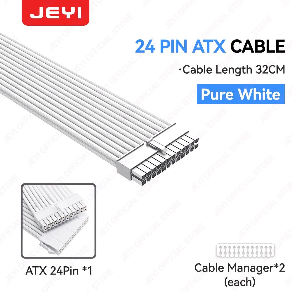 JEYI PSU Extension Cable Kit-24Pin ATX + 8Pin EPS + 6+2Pin PCIe,18AWG Sleeved with Combs,Fit Universal Case Compatibility