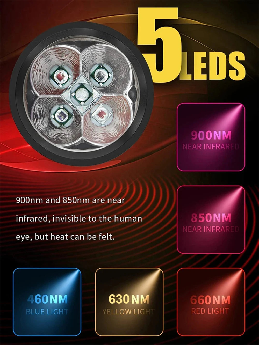 Red Light Therapy Wand Device for Body Relief Acne Treatment With 5 Wavelengths Near Infrared 900nm Light Therapy Skin Health