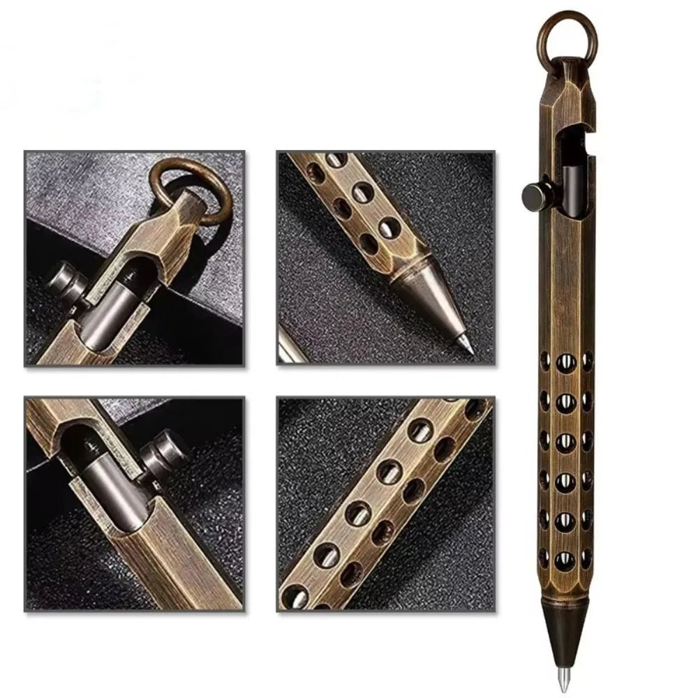 Portable Brass Pen Medium Point 1.0mm Retro Ballpoint Pen Bolt Action Smooth Writing Signature Pen