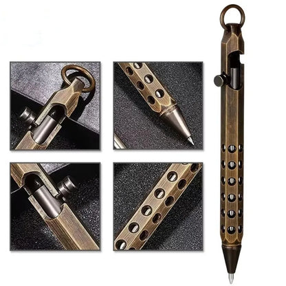 Portable Brass Pen Medium Point 1.0mm Retro Ballpoint Pen Bolt Action Smooth Writing Signature Pen