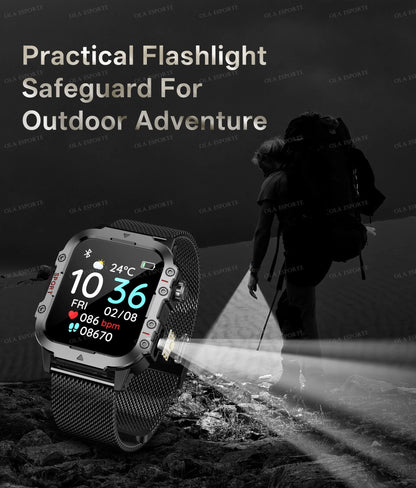 2025 New Military Smart Watch Men IP67 3ATM Waterproof Outdoor Sports Fitness Tracker Health Monitor 1.44Inch BT Call Smartwatch
