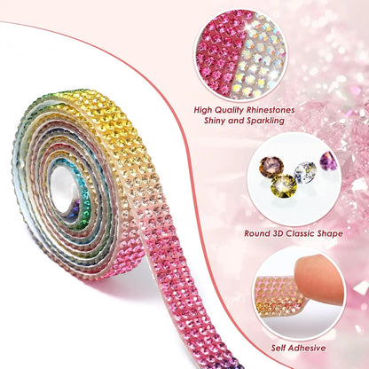 1 Yard Self Adhesive Crystal Rhinestone Sticker Diamond Ribbon DIY Sticker Rhinestones Arts Crafts Tape Car Phone Decoration