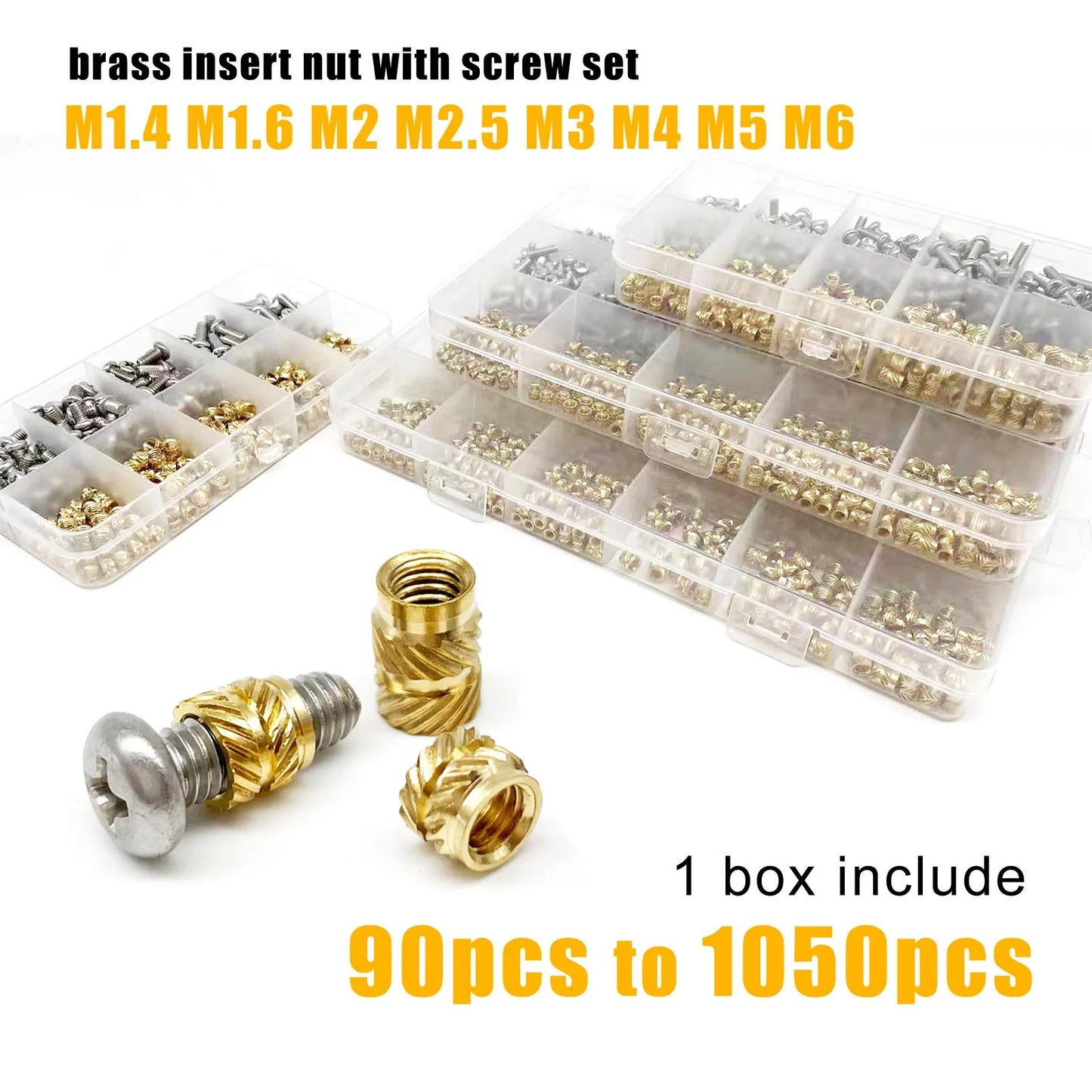M1.4 M1.6 M2 M2.5 M3 M4 M5M6 Brass Copper Twill Knurled Thread Hot Heat Melt Injection 3D Print Embed Insert Nut Screw Kit Set