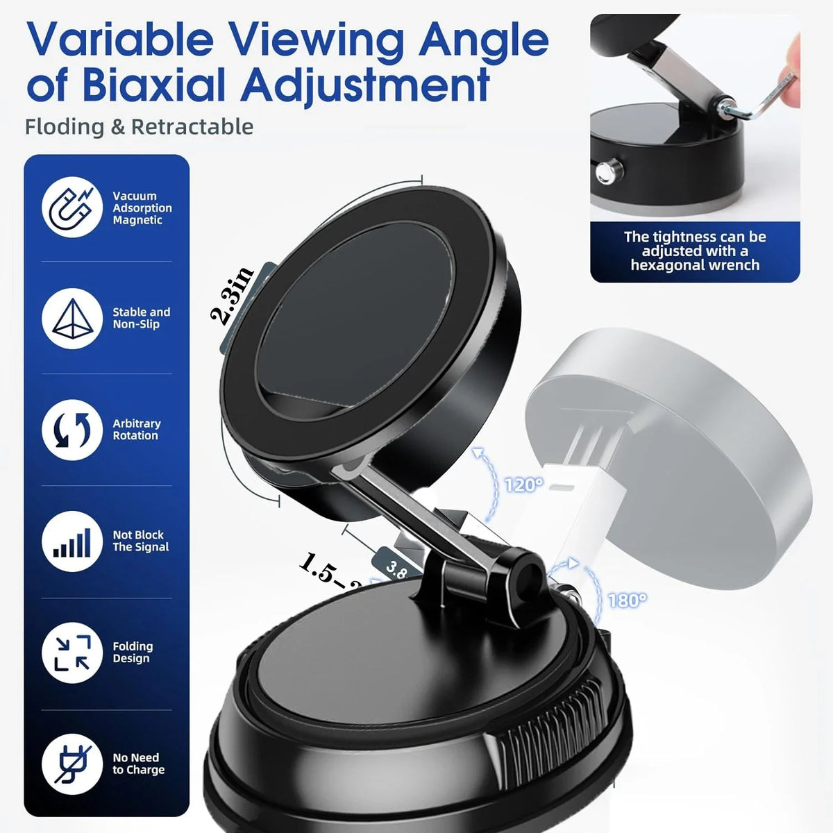 2026 Upgraded 360° Vacuum Magnetic Car Phone Holder for Magsafe 96LBS Strongest Suction 2800gf Car Mount Universal Dashboard Win