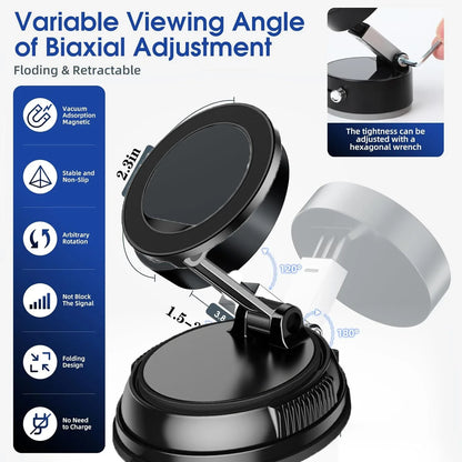 2026 Upgraded 360° Vacuum Magnetic Car Phone Holder for Magsafe 96LBS Strongest Suction 2800gf Car Mount Universal Dashboard Win