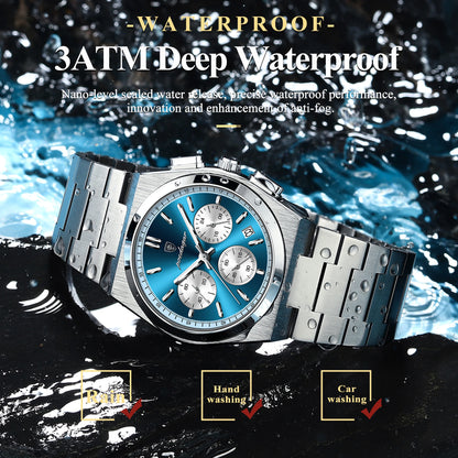 POEDAGAR Fashion Man Watches Chronograph Date Stainless Steel Casual Men Wristwatch Waterproof Luminous Men's Quartz Watch Reloj