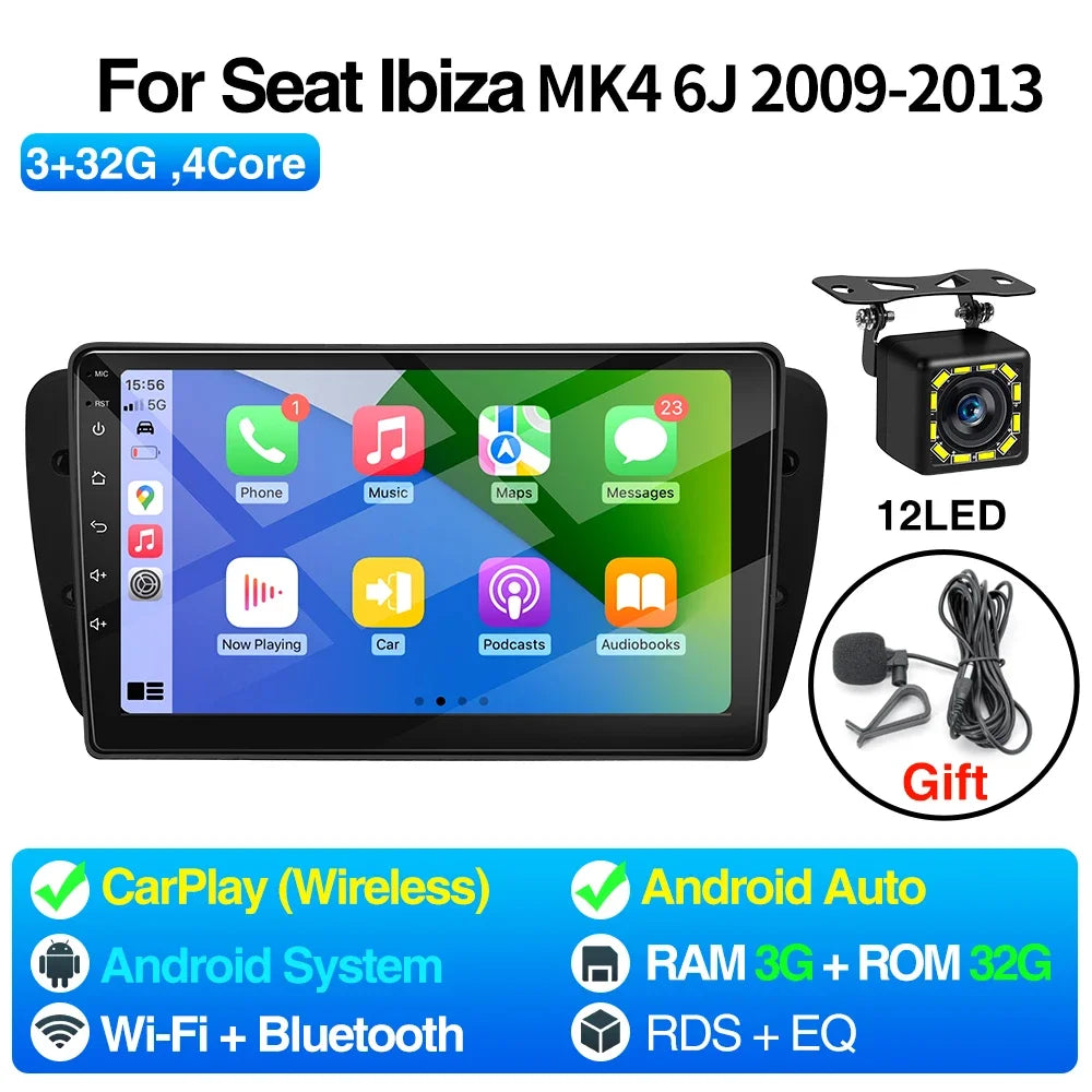 Android Car Radio for Seat Ibiza MK4 6J 2008-2015 Multimedia Player CarPlay Android Auto GPS Bluetooth WIFI Car Head Unit 9inch