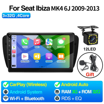 Android Car Radio for Seat Ibiza MK4 6J 2008-2015 Multimedia Player CarPlay Android Auto GPS Bluetooth WIFI Car Head Unit 9inch
