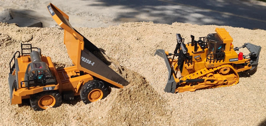 4WD Remote Control Excavator Toy Radio Controlled RC Dump Truck Vehicle Crawler Bulldozer Construction Buggy Light and Sound Car