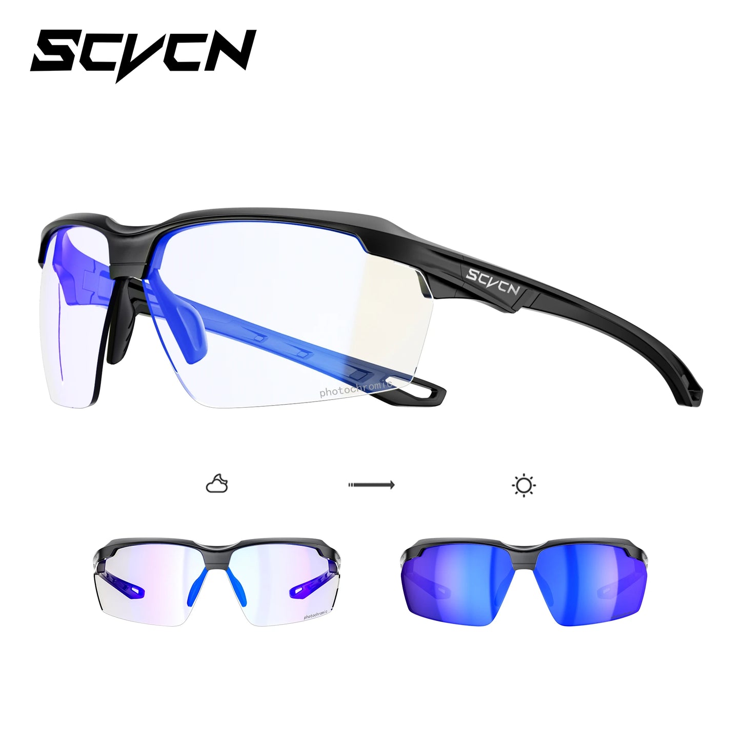 SCVCN Photochromic Sunglasses Cycling Glasses Bike Mountain Bicycle Hiking Golf UV400 Sports Glasses for Men Women Baseball