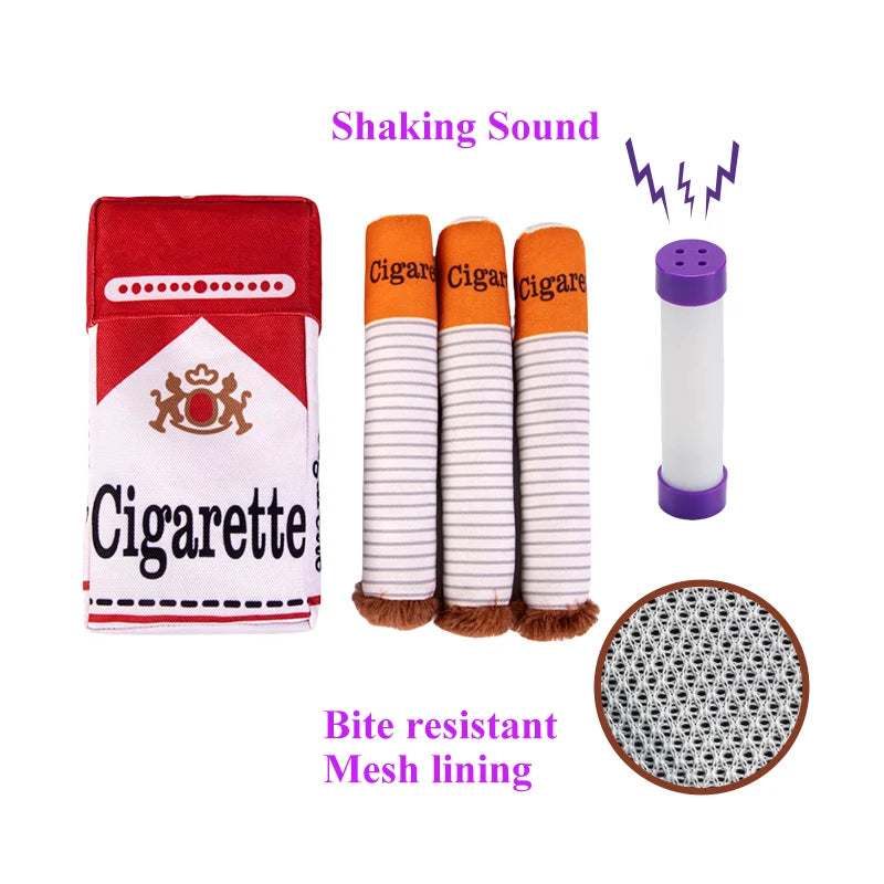 Stuffed Raw Dog Bite Toy Joint Cigarette Case Plush Cigar Funny Interactive Puppy Dog Chew Squeak Toys Cigarettes Toy for A Dog