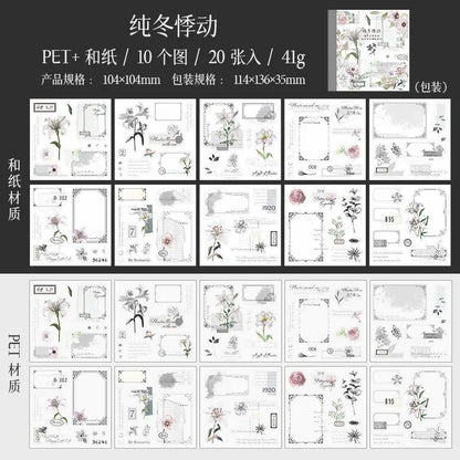 Yoofun 20pcs/lot PET + Washi Paper Aesthetic Flower Stickers Gift Card Journal Scrapbooking Diary Decoration Stationery Labels