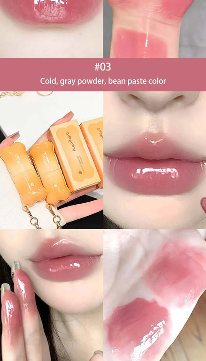 PINKCOCO Bear Doodle Mirror Lip Glaze — Long-Lasting Shiny Lip Gloss, Student-Friendly, Skin-Brightening Nude Lipstick