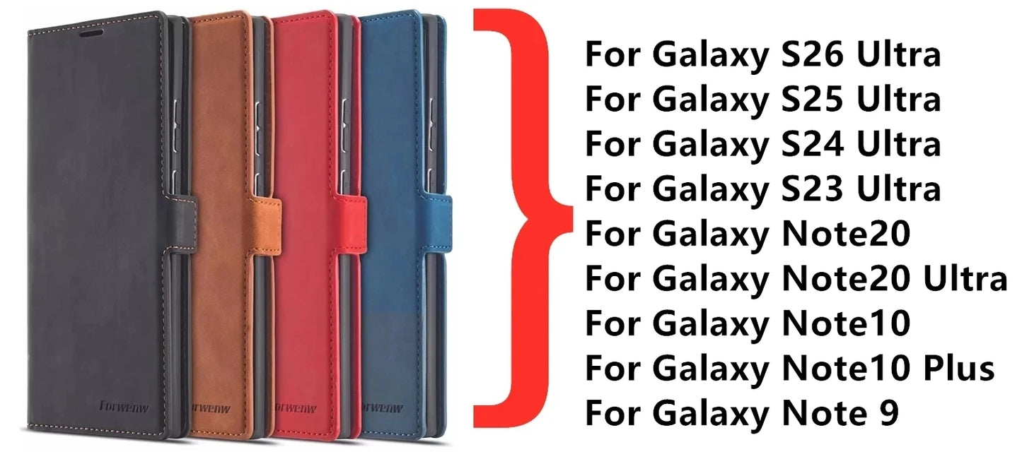 Leather Phone Case For Samsung S26 S25 edge S24 S23 FE S22 Ultra S21 S20 S10 Plus Note 20 10 9 Magntic Flip Card Wallet Cover