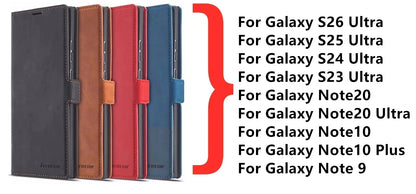 Leather Phone Case For Samsung S26 S25 edge S24 S23 FE S22 Ultra S21 S20 S10 Plus Note 20 10 9 Magntic Flip Card Wallet Cover
