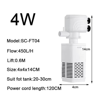 3 in 1 Aquarium Filter Pump Silent Fish Tank Submersible Air Oxygen Aerator Aquarium Air Pump Water Changer Pump Wave Maker 220v