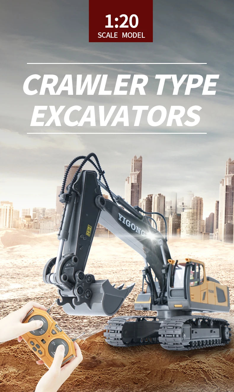 1:20 RC Excavator Dumper Car 2.4G Remote Control Engineering Vehicle Crawler Truck Bulldozer Toys for Boys Kids Birthday Gifts