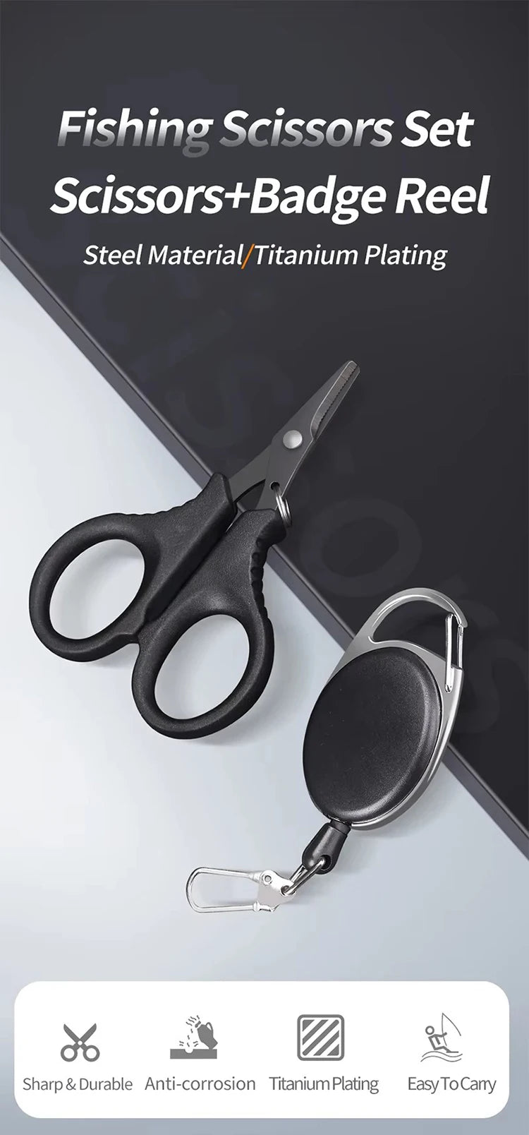 WEIHE Steel Fishing Scissors Set pesca Scissors With Badge Reel Cutting Line Tool Fishing Tools