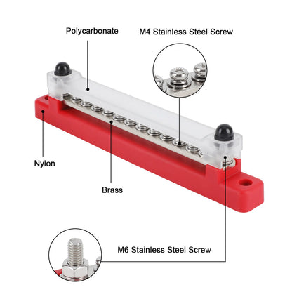 M6 12V Terminal Block Bus Bar 1/4 Inch Stud 150A Electrical Power Distribution Block Bus Bar for Truck Boat Camper RV Caravan