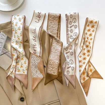 5pcs/set Series Silk Satin Scarf Women Cloth Hair Bands Headdress Accessories Lady Scarves Ribbon Neck Ties for Bag Handle