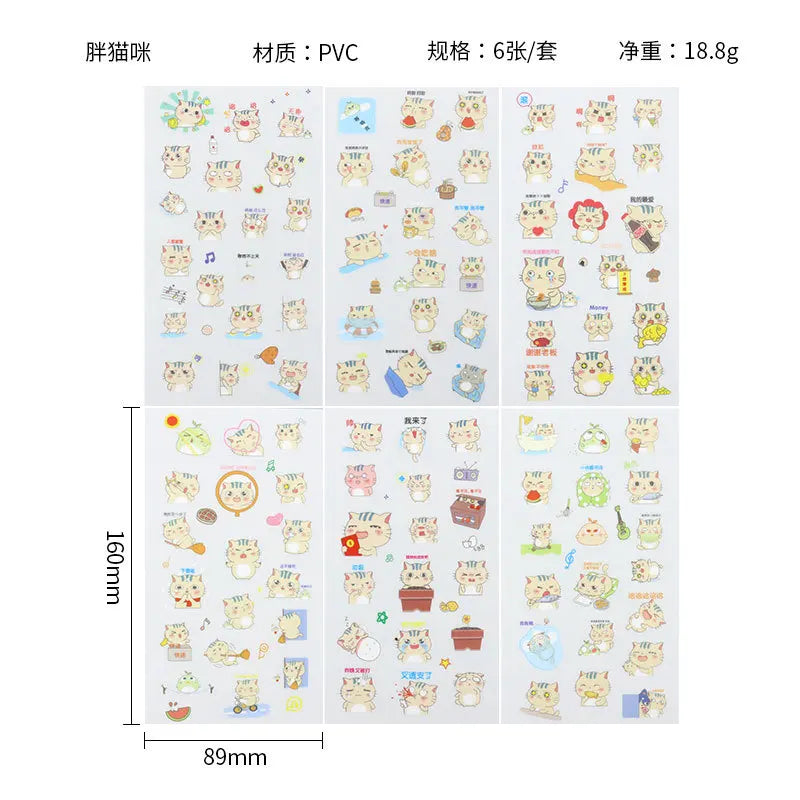6Pieces/Set Transparent Pvc Waterproof Cartoon Sticker DIY Hand Account Decorative Stickers Kawaii Phone Cup Stickers