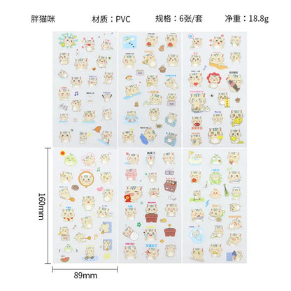 6Pieces/Set Transparent Pvc Waterproof Cartoon Sticker DIY Hand Account Decorative Stickers Kawaii Phone Cup Stickers