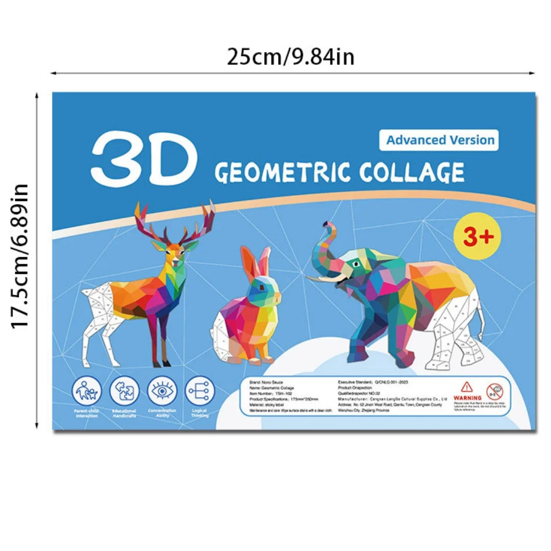 3D Geometric Heteroideus Animal Puzzle Stickers Puzzle Stress Relieving Block Drawing DIY Stickers Basic /Advanced Version/2PCS