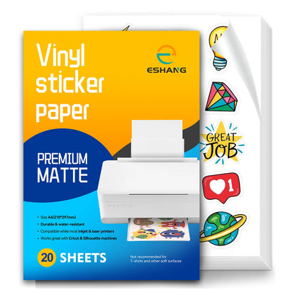 A4 Size Matte White Printable Vinyl Sticker Paper 8.3×11.7 inch Self-Adhesive Inkjet Compatible Tear-Resistant Labeling Paper