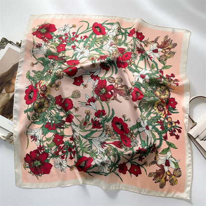 Luxury Print imitation Silk Square Scarf Women Spring Neck Tie Shawl Wraps Female Hair Hand Wrist Headkercheif Hijab Bandana